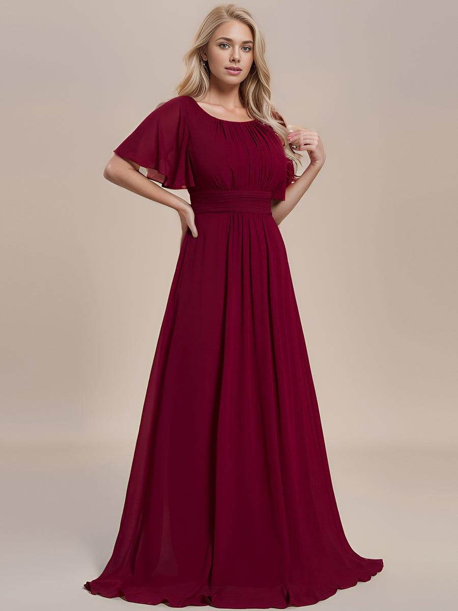 Classic Chiffon Pleated A-Line Bridesmaid Dress with Short Sleeves
