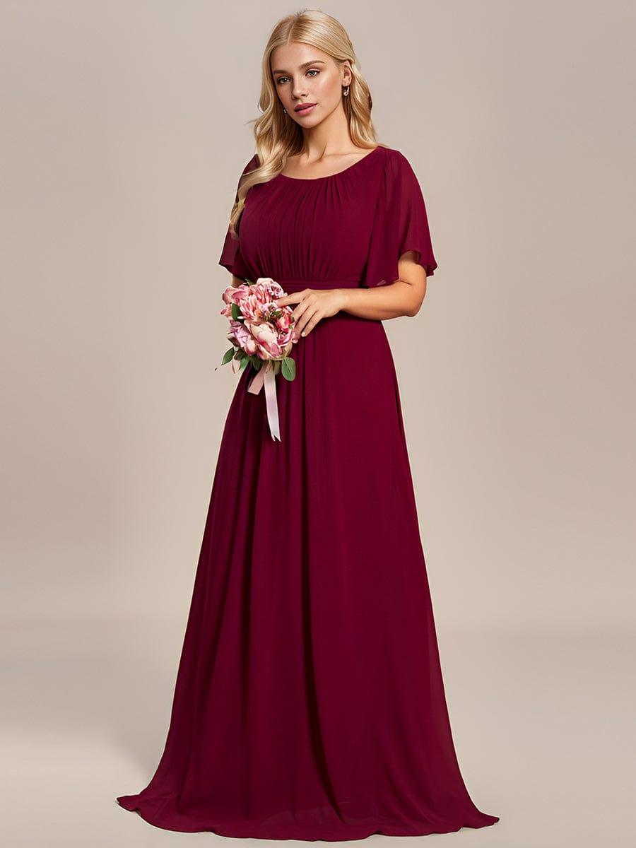 Classic Chiffon Pleated A-Line Bridesmaid Dress with Short Sleeves