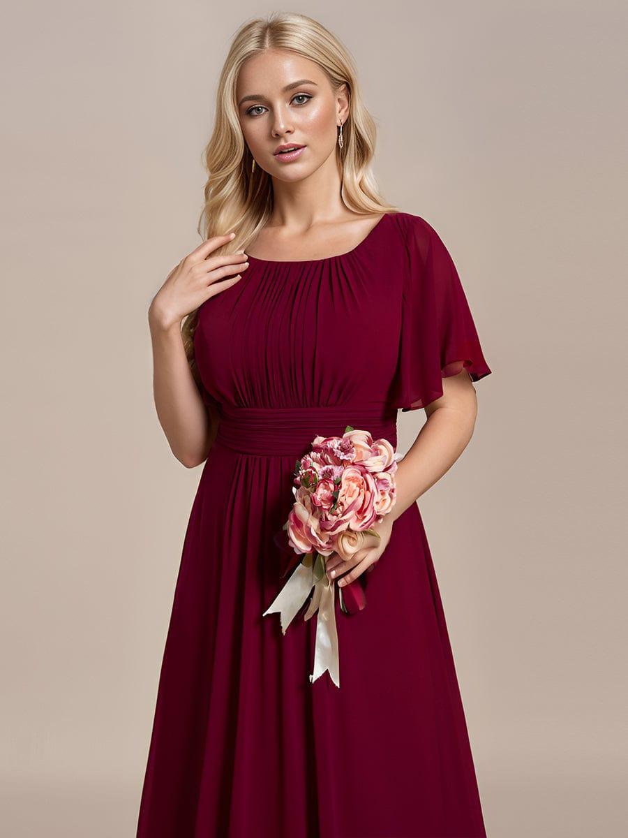 Classic Chiffon Pleated A-Line Bridesmaid Dress with Short Sleeves