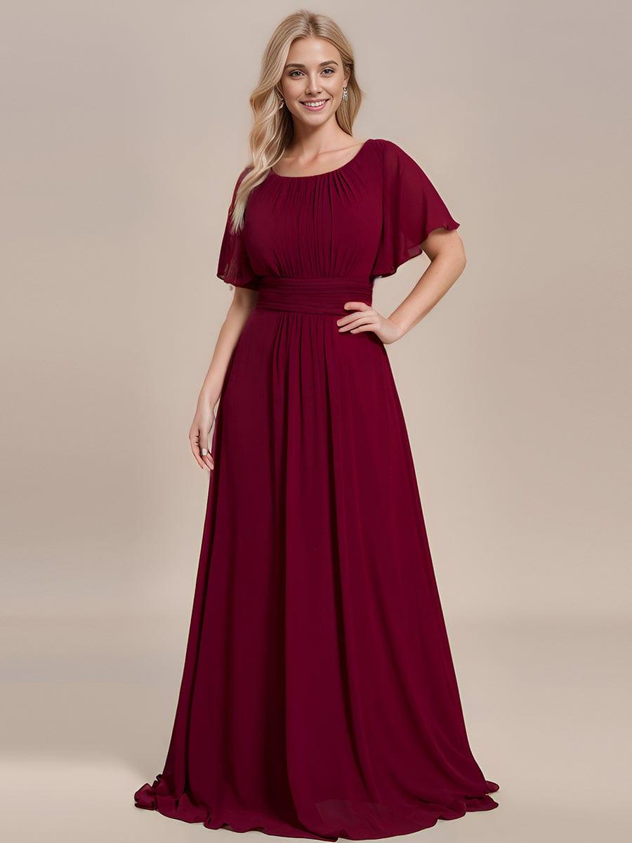 Classic Chiffon Pleated A-Line Bridesmaid Dress with Short Sleeves