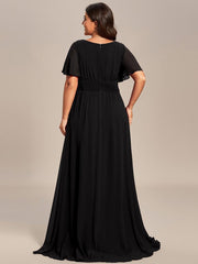 Classic Chiffon Pleated A-Line Bridesmaid Dress with Short Sleeves