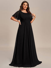 Classic Chiffon Pleated A-Line Bridesmaid Dress with Short Sleeves