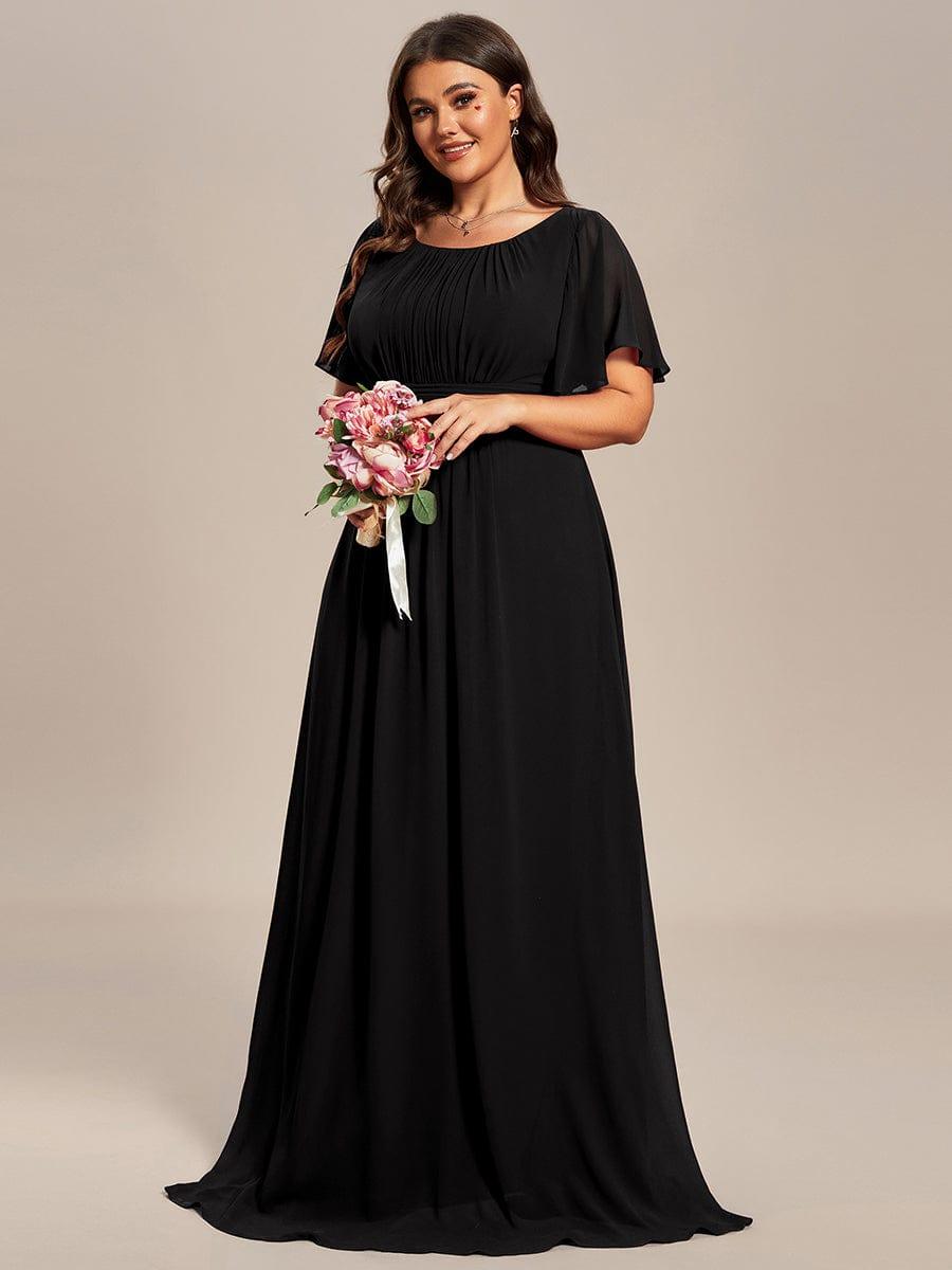 Classic Chiffon Pleated A-Line Bridesmaid Dress with Short Sleeves