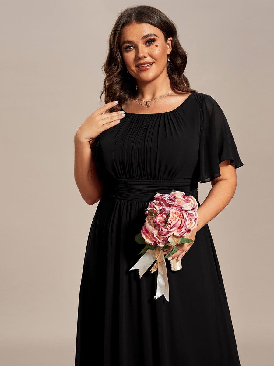 Classic Chiffon Pleated A-Line Bridesmaid Dress with Short Sleeves