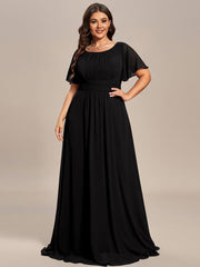 Classic Chiffon Pleated A-Line Bridesmaid Dress with Short Sleeves