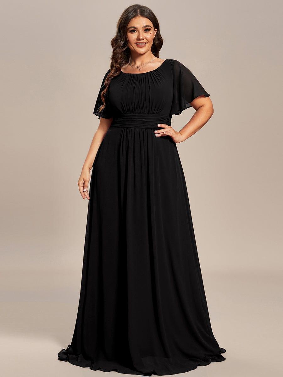 Classic Chiffon Pleated A-Line Bridesmaid Dress with Short Sleeves