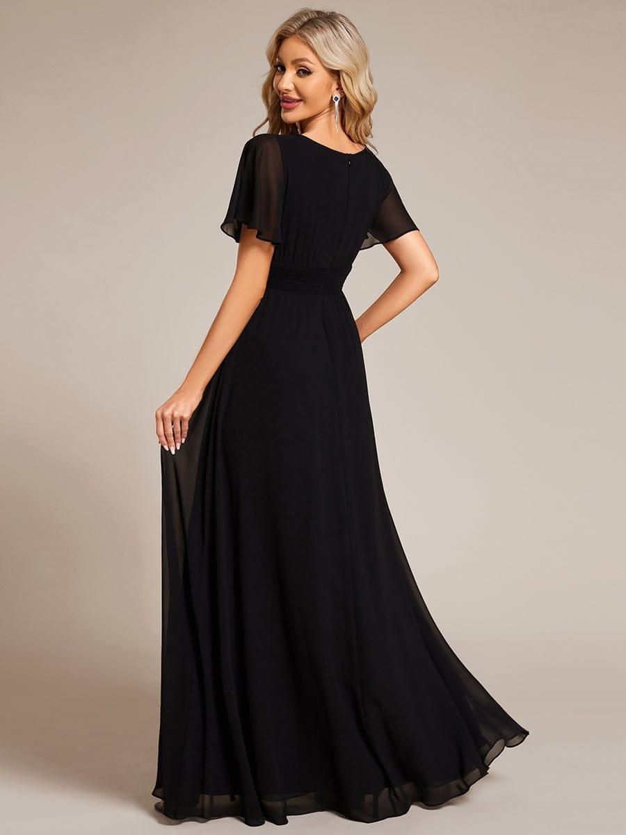 Classic Chiffon Pleated A-Line Bridesmaid Dress with Short Sleeves