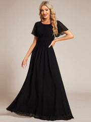 Classic Chiffon Pleated A-Line Bridesmaid Dress with Short Sleeves