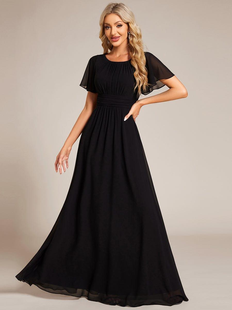 Classic Chiffon Pleated A-Line Bridesmaid Dress with Short Sleeves