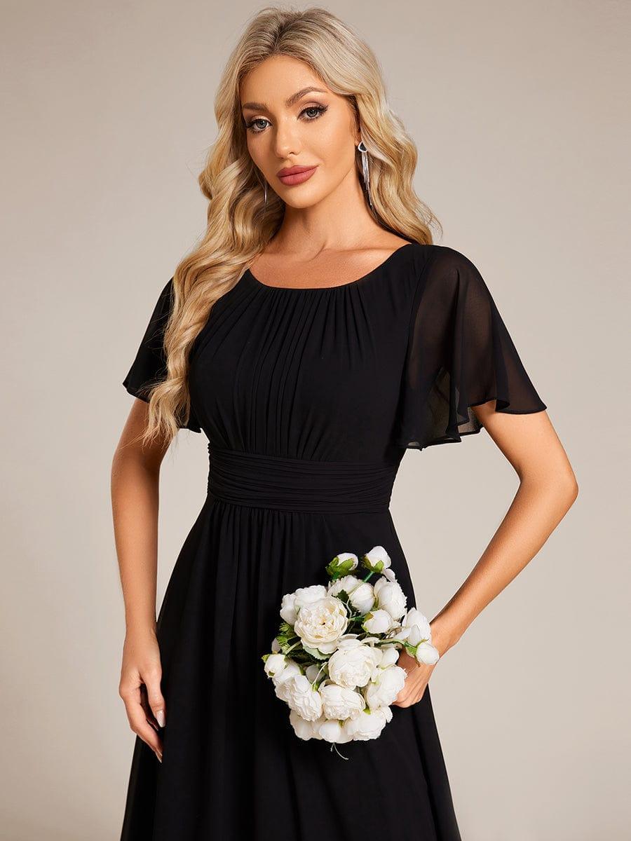 Classic Chiffon Pleated A-Line Bridesmaid Dress with Short Sleeves
