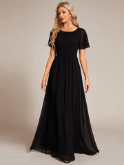 Classic Chiffon Pleated A-Line Bridesmaid Dress with Short Sleeves