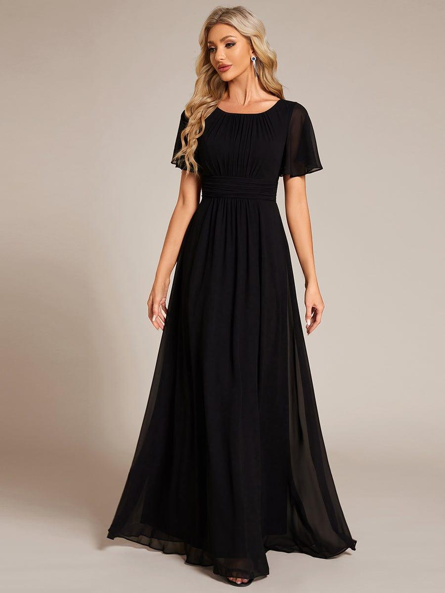 Classic Chiffon Pleated A-Line Bridesmaid Dress with Short Sleeves