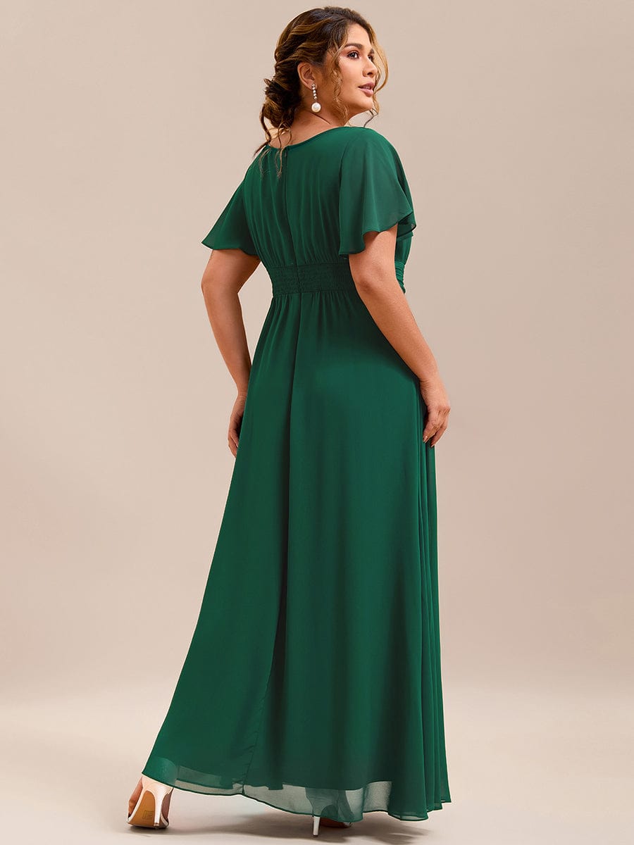 Classic Chiffon Pleated A-Line Bridesmaid Dress with Short Sleeves