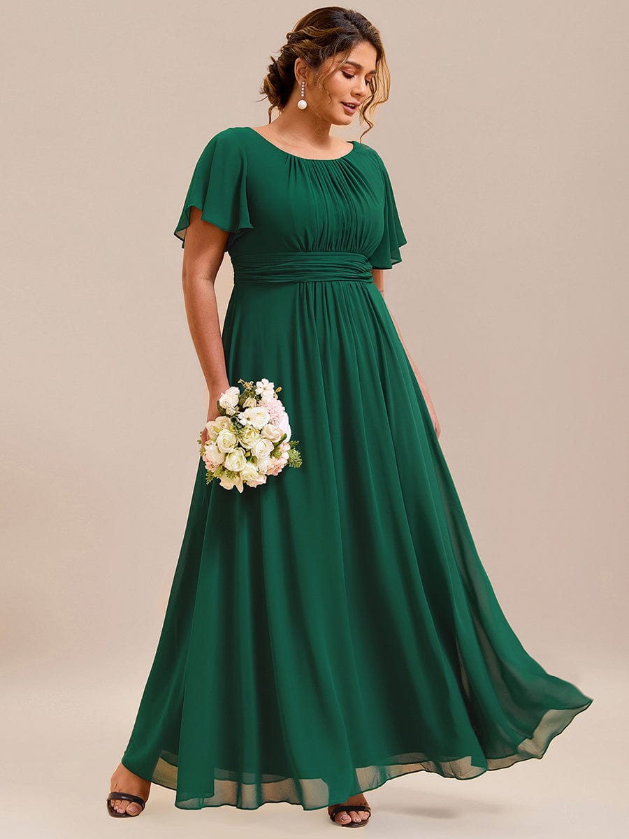 Classic Chiffon Pleated A-Line Bridesmaid Dress with Short Sleeves