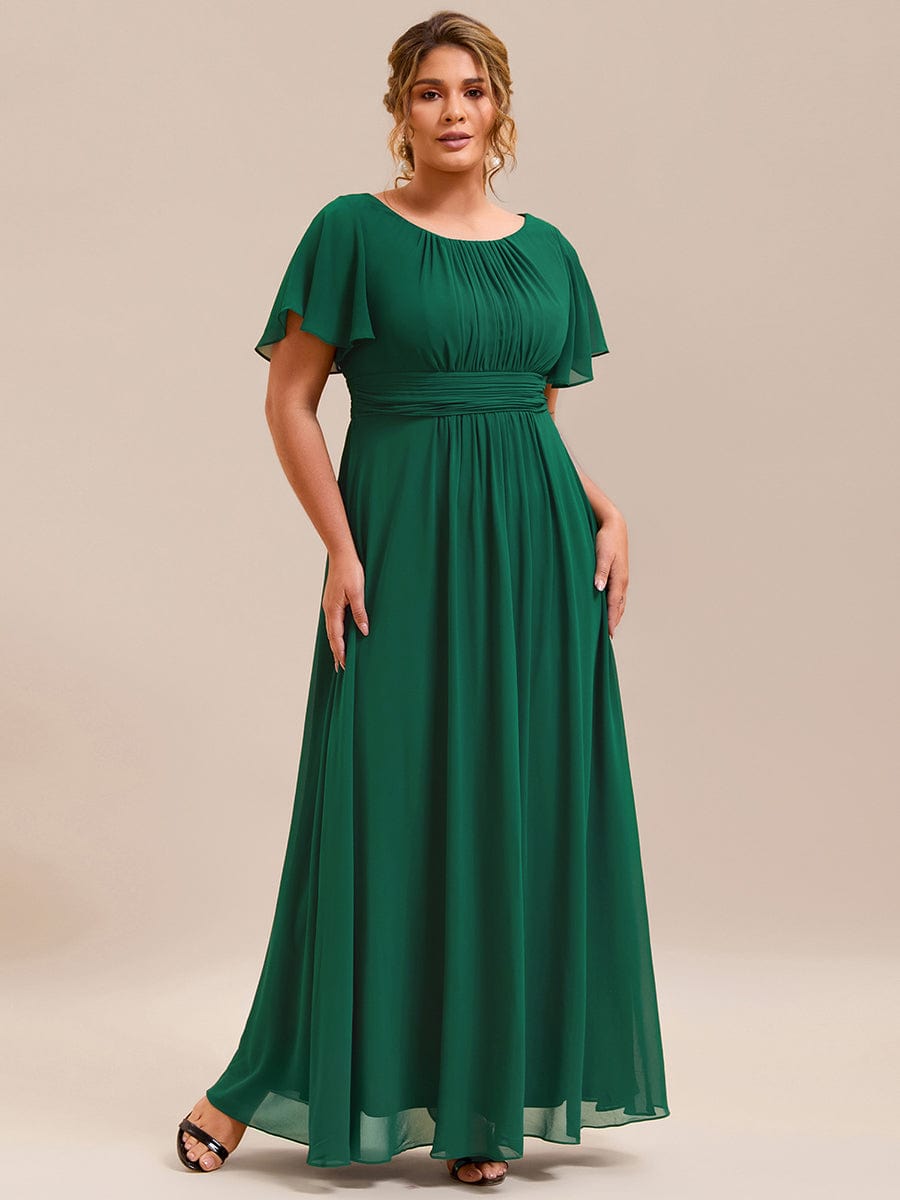 Classic Chiffon Pleated A-Line Bridesmaid Dress with Short Sleeves