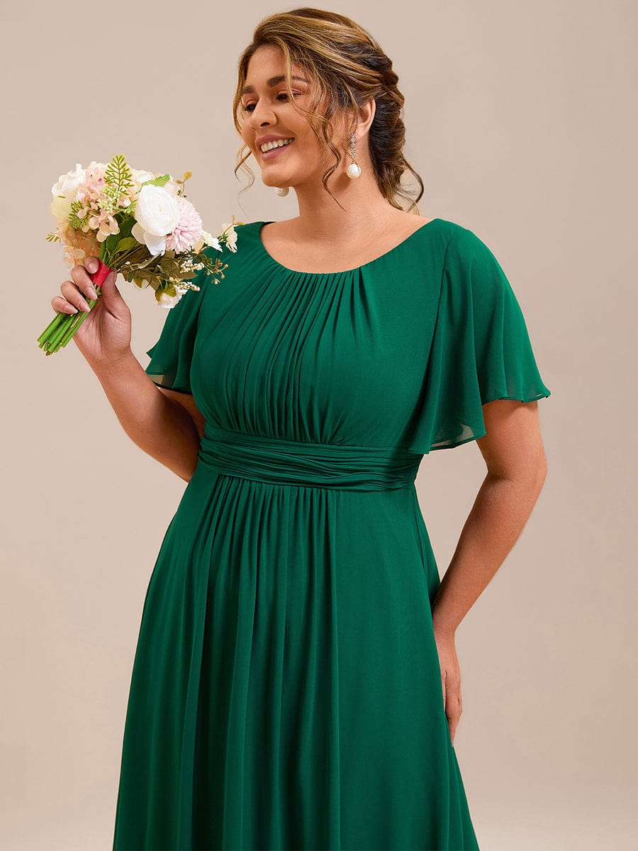 Stylish Plus Size Chiffon A-Line Jewel Neck Bridesmaid Dress with Sleeves