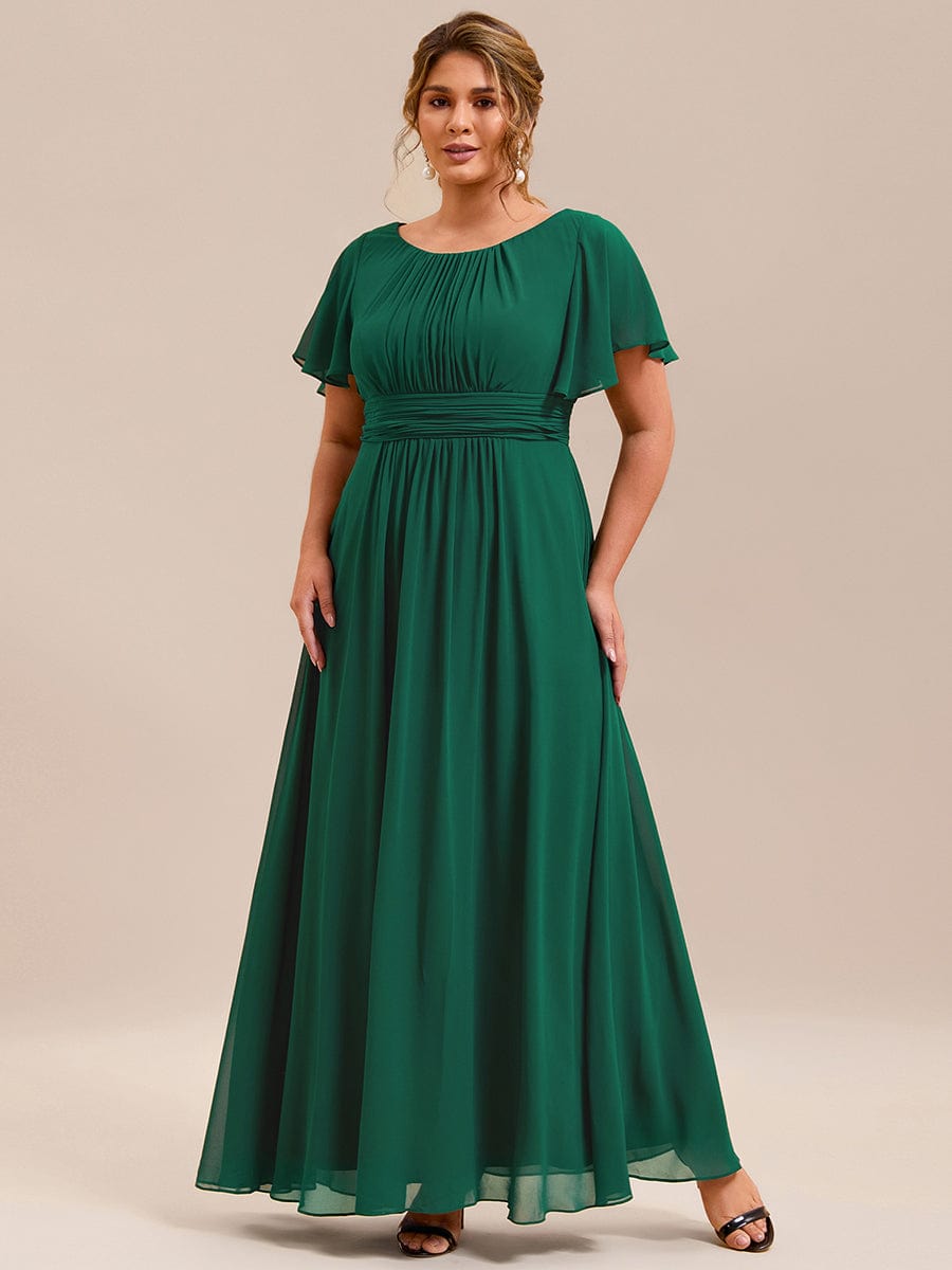 Classic Chiffon Pleated A-Line Bridesmaid Dress with Short Sleeves