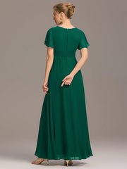 Classic Chiffon Pleated A-Line Bridesmaid Dress with Short Sleeves