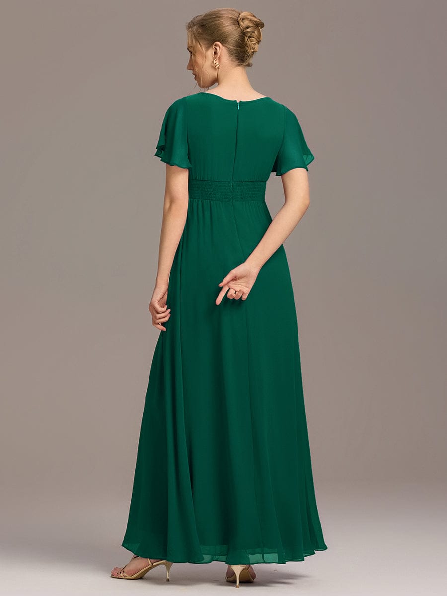 Classic Chiffon Pleated A-Line Bridesmaid Dress with Short Sleeves