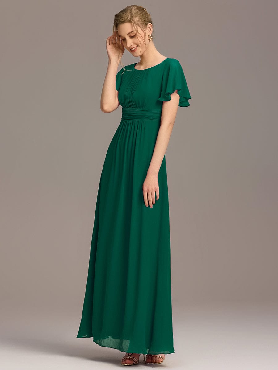 Classic Chiffon Pleated A-Line Bridesmaid Dress with Short Sleeves