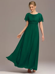 Classic Chiffon Pleated A-Line Bridesmaid Dress with Short Sleeves