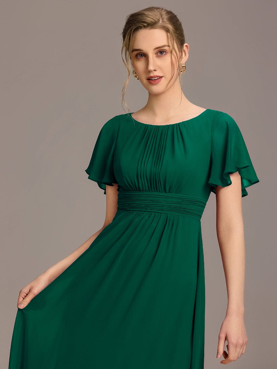 Classic Chiffon Pleated A-Line Bridesmaid Dress with Short Sleeves