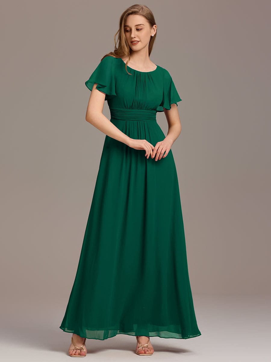 Classic Chiffon Pleated A-Line Bridesmaid Dress with Short Sleeves