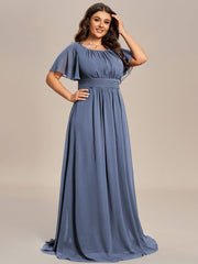 Classic Chiffon Pleated A-Line Bridesmaid Dress with Short Sleeves