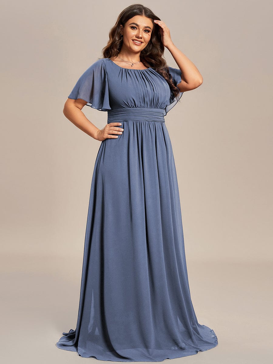 Classic Chiffon Pleated A-Line Bridesmaid Dress with Short Sleeves