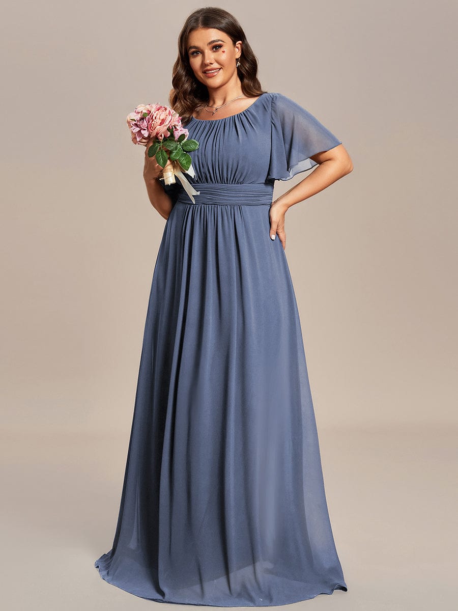 Classic Chiffon Pleated A-Line Bridesmaid Dress with Short Sleeves