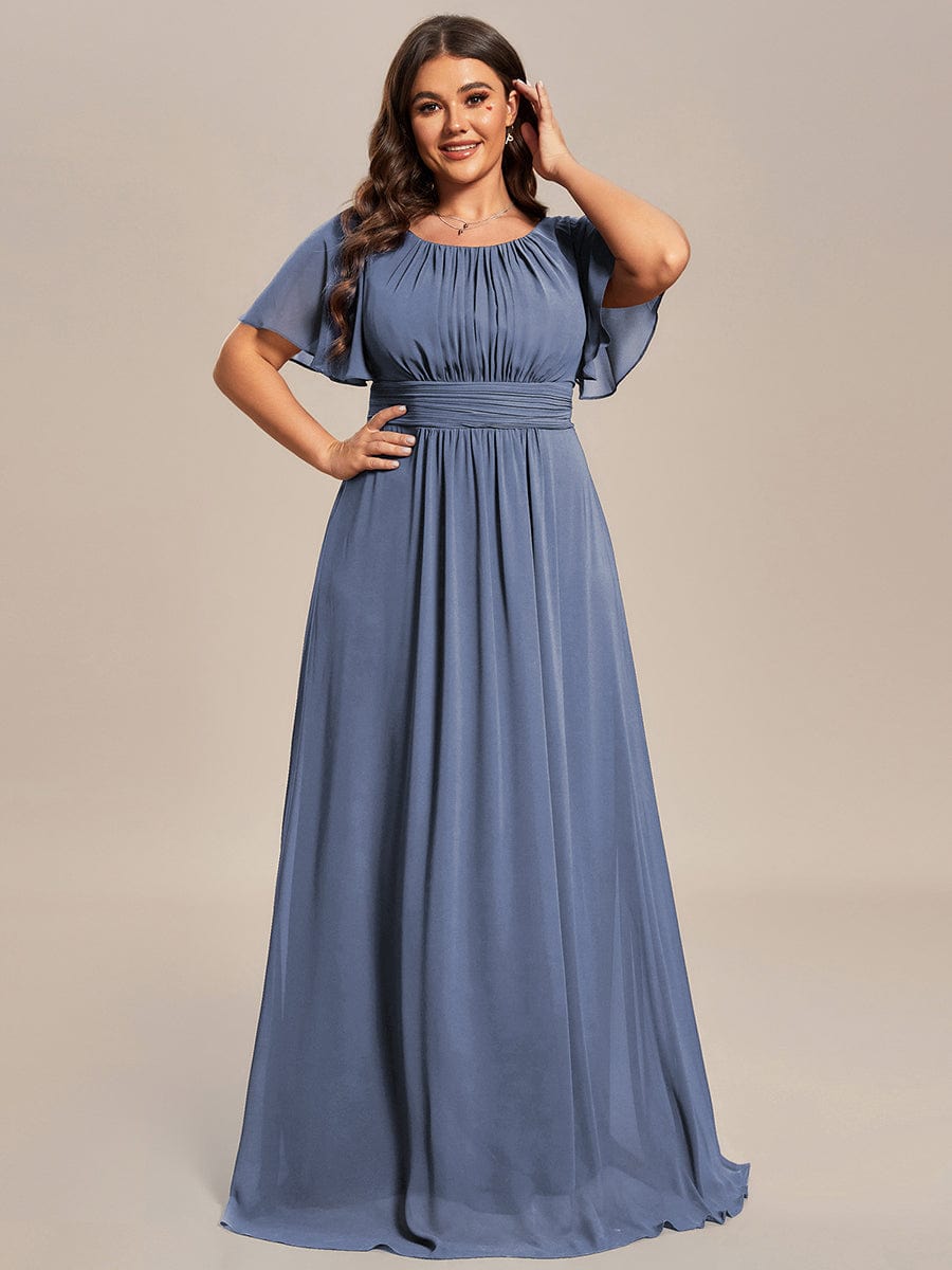 Classic Chiffon Pleated A-Line Bridesmaid Dress with Short Sleeves