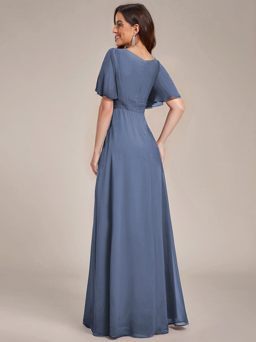 Classic Chiffon Pleated A-Line Bridesmaid Dress with Short Sleeves