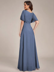 Classic Chiffon Pleated A-Line Bridesmaid Dress with Short Sleeves