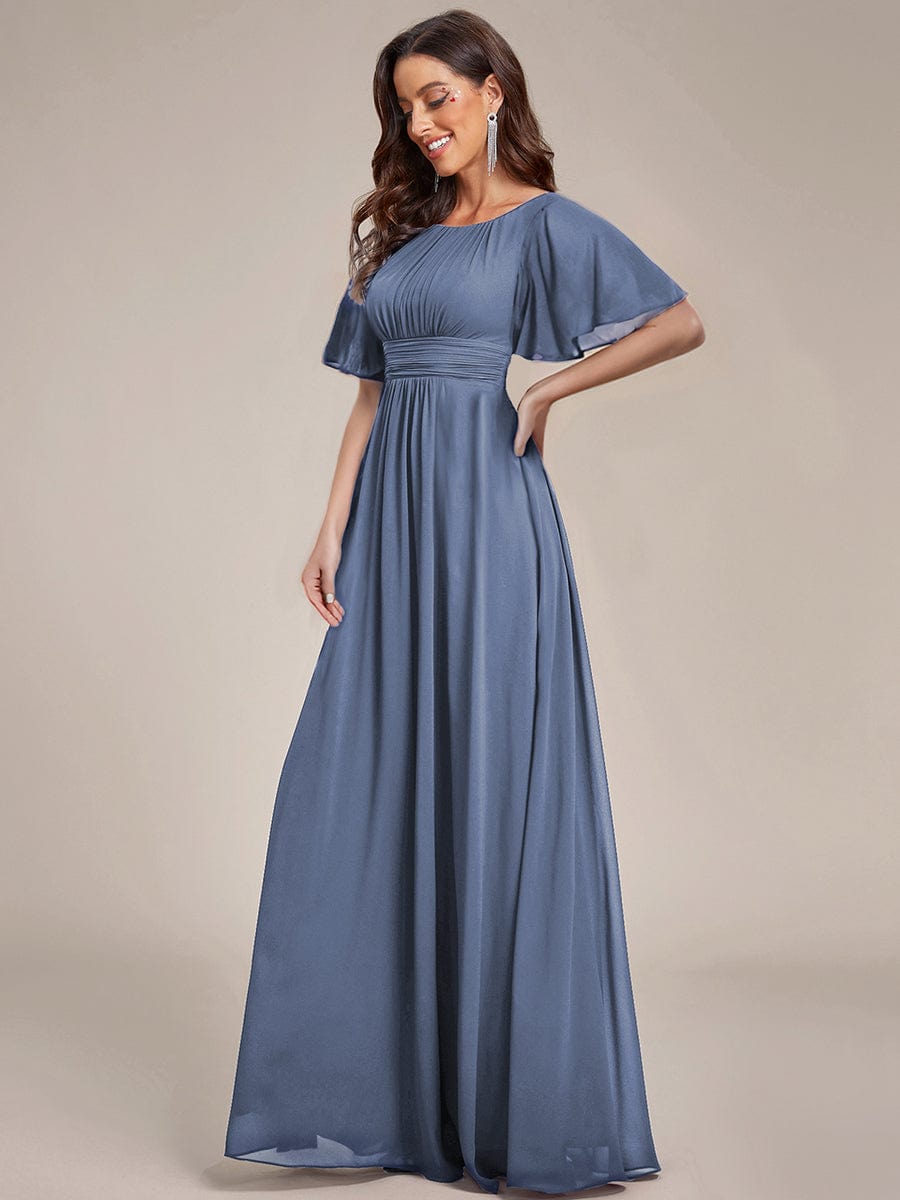 Classic Chiffon Pleated A-Line Bridesmaid Dress with Short Sleeves