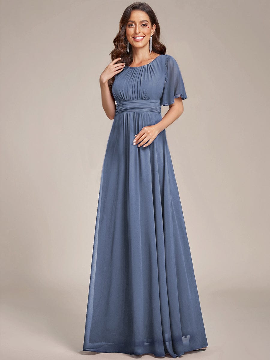 Classic Chiffon Pleated A-Line Bridesmaid Dress with Short Sleeves