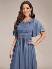 Classic Chiffon Pleated A-Line Bridesmaid Dress with Short Sleeves