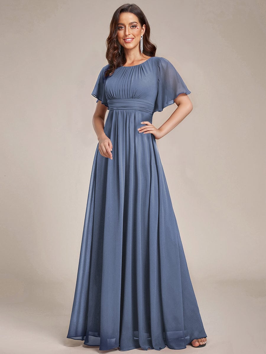 Classic Chiffon Pleated A-Line Bridesmaid Dress with Short Sleeves