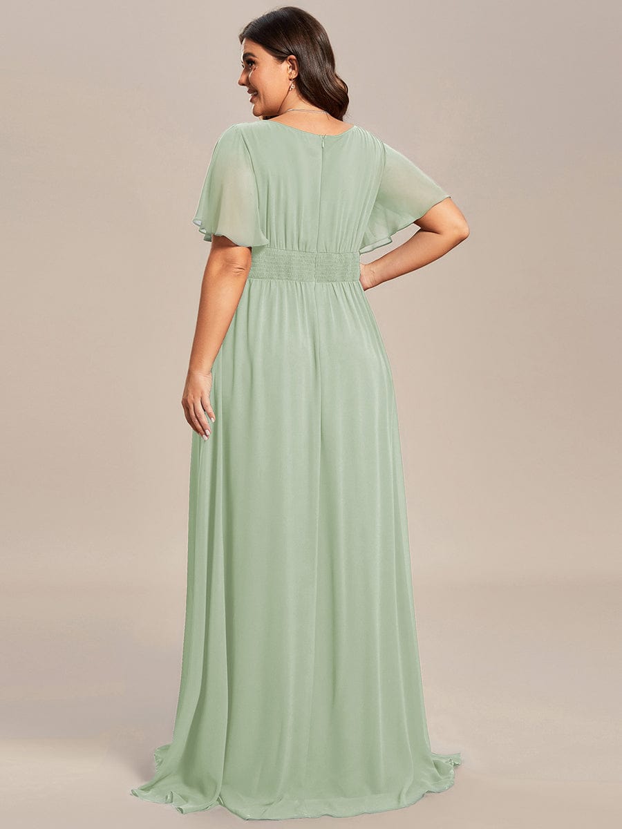 Classic Chiffon Pleated A-Line Bridesmaid Dress with Short Sleeves