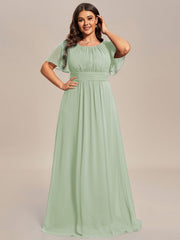 Stylish Plus Size Chiffon A-Line Jewel Neck Bridesmaid Dress with Sleeves