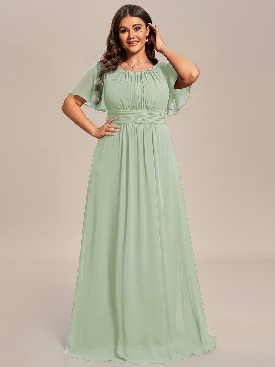Classic Chiffon Pleated A-Line Bridesmaid Dress with Short Sleeves