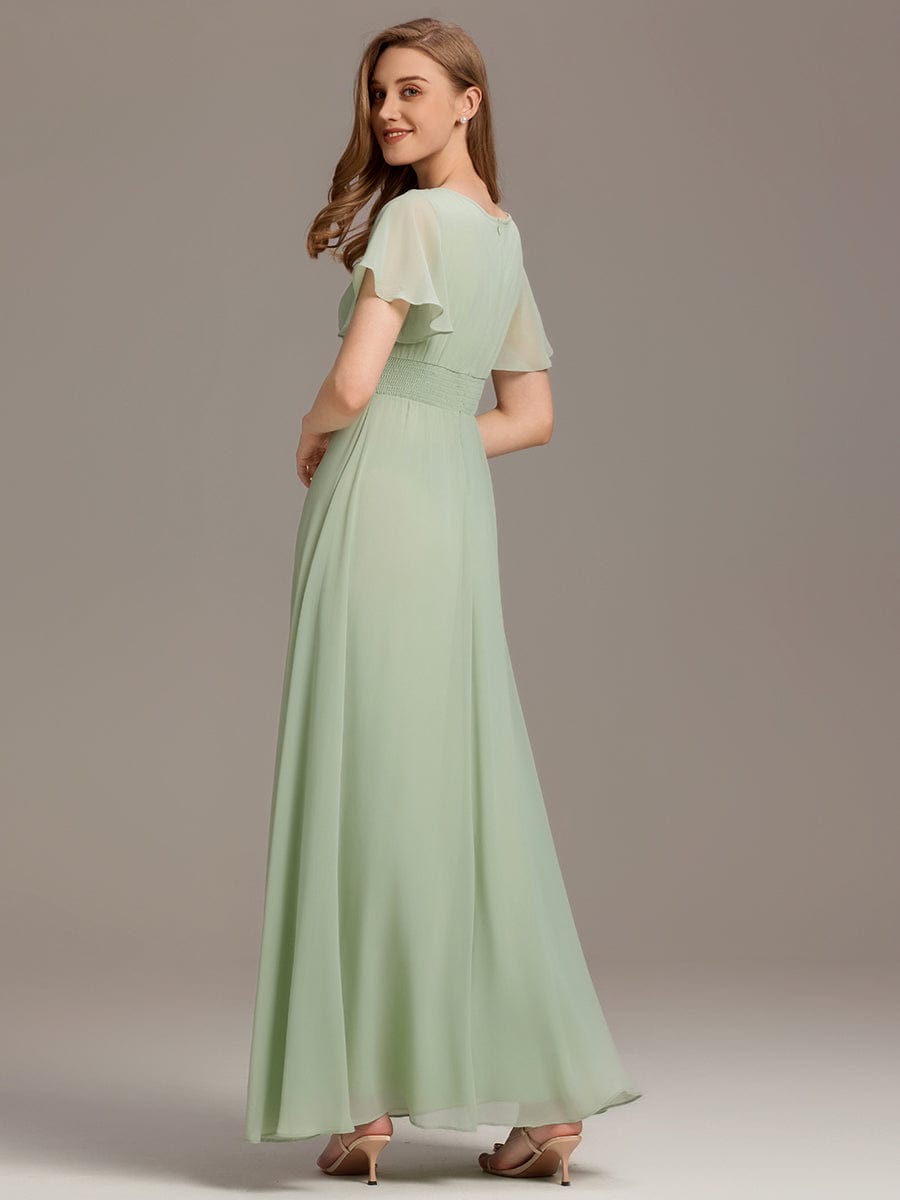 Classic Chiffon Pleated A-Line Bridesmaid Dress with Short Sleeves