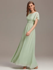 Classic Chiffon Pleated A-Line Bridesmaid Dress with Short Sleeves