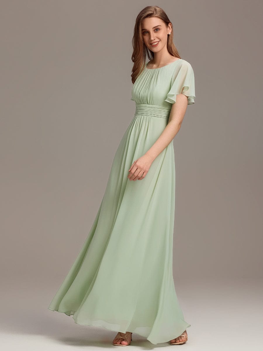 Classic Chiffon Pleated A-Line Bridesmaid Dress with Short Sleeves