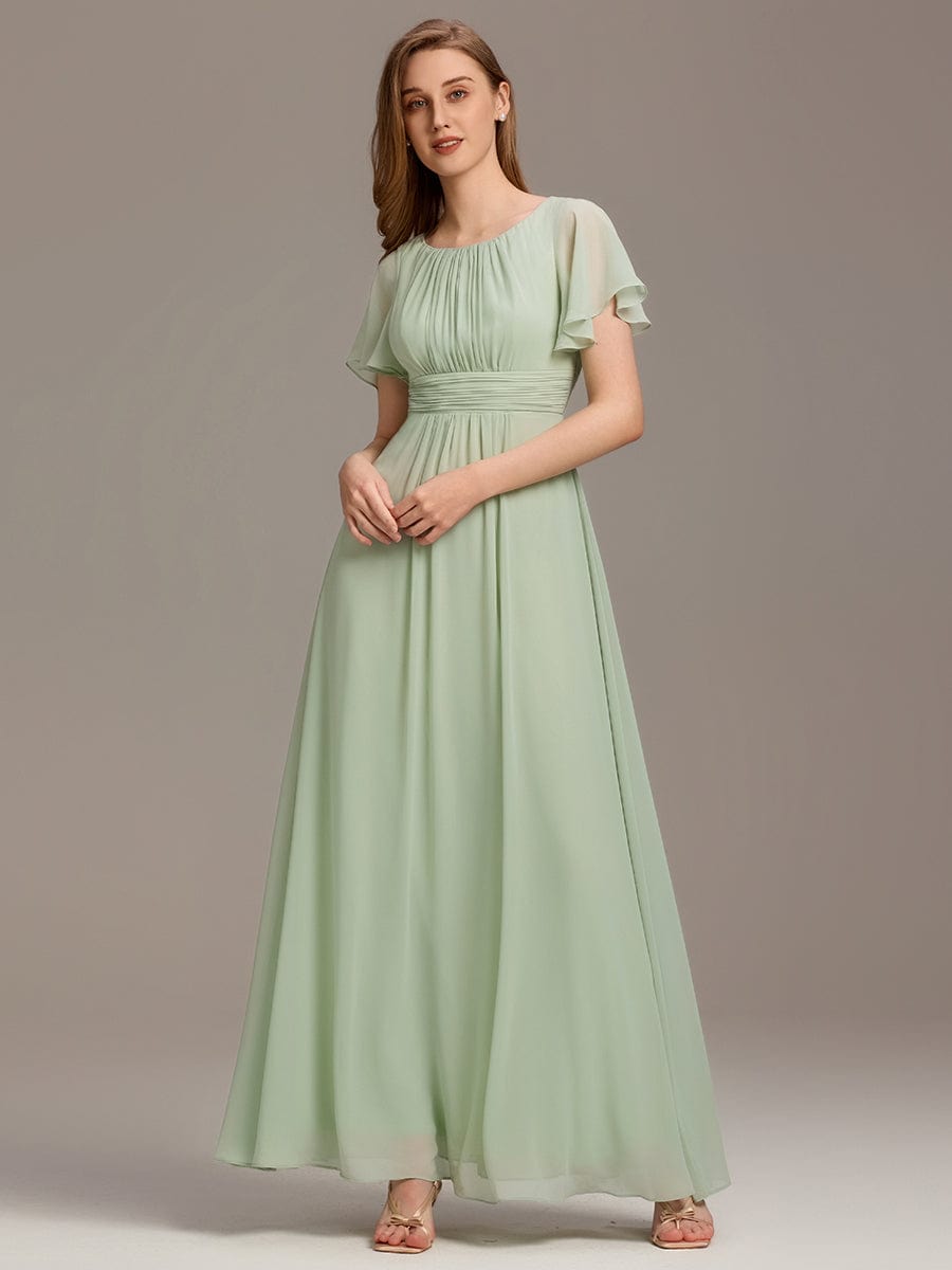 Classic Chiffon Pleated A-Line Bridesmaid Dress with Short Sleeves