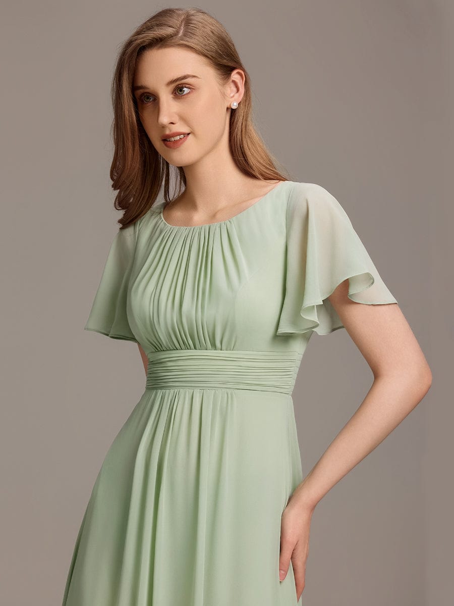 Classic Chiffon Pleated A-Line Bridesmaid Dress with Short Sleeves