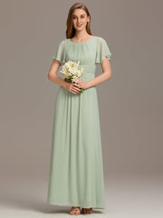 Classic Chiffon Pleated A-Line Bridesmaid Dress with Short Sleeves