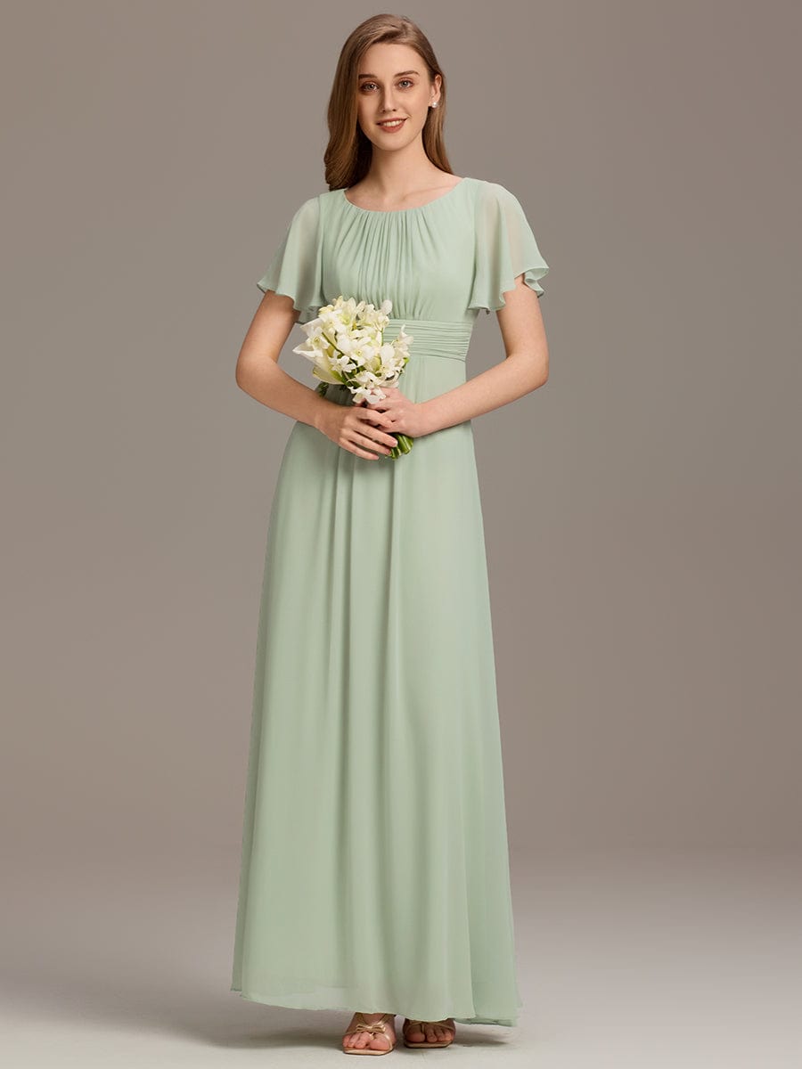 Classic Chiffon Pleated A-Line Bridesmaid Dress with Short Sleeves