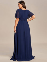 Classic Chiffon Pleated A-Line Bridesmaid Dress with Short Sleeves