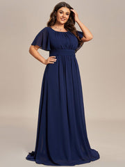 Classic Chiffon Pleated A-Line Bridesmaid Dress with Short Sleeves