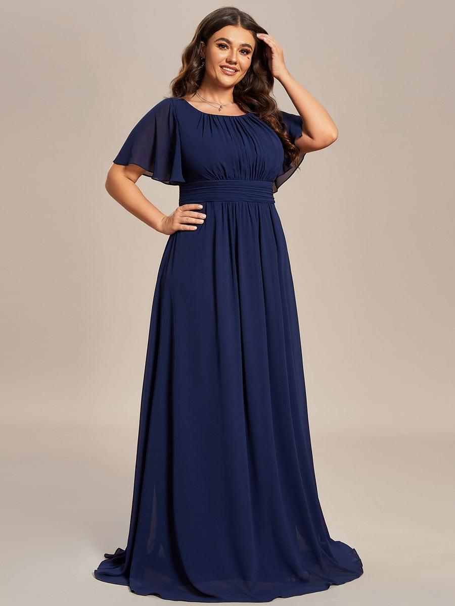 Classic Chiffon Pleated A-Line Bridesmaid Dress with Short Sleeves